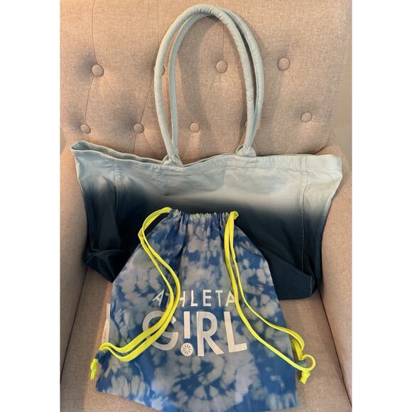 Athleta Gym Bag Blue Ombre White Canvas/Girl Drawstring Bag - Picture 6 of 6